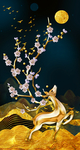 金色抽象麋鹿晶瓷装饰画