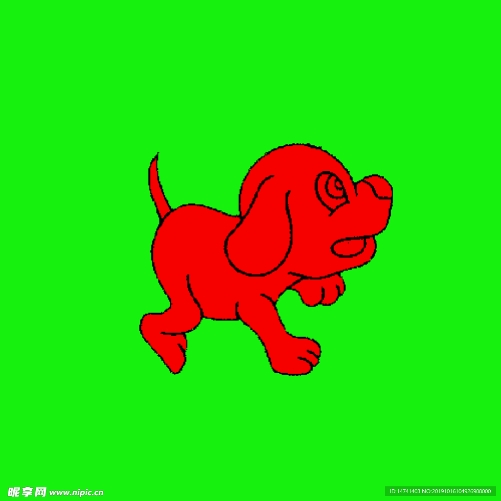 绿底红色大鼻子短尾巴可爱卡通狗