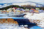 冬季乡村景观油画高清图片