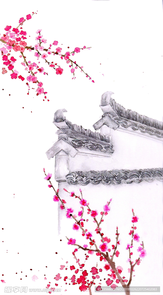 中国风水彩花朵装饰