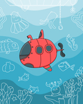 潜水艇海底插画