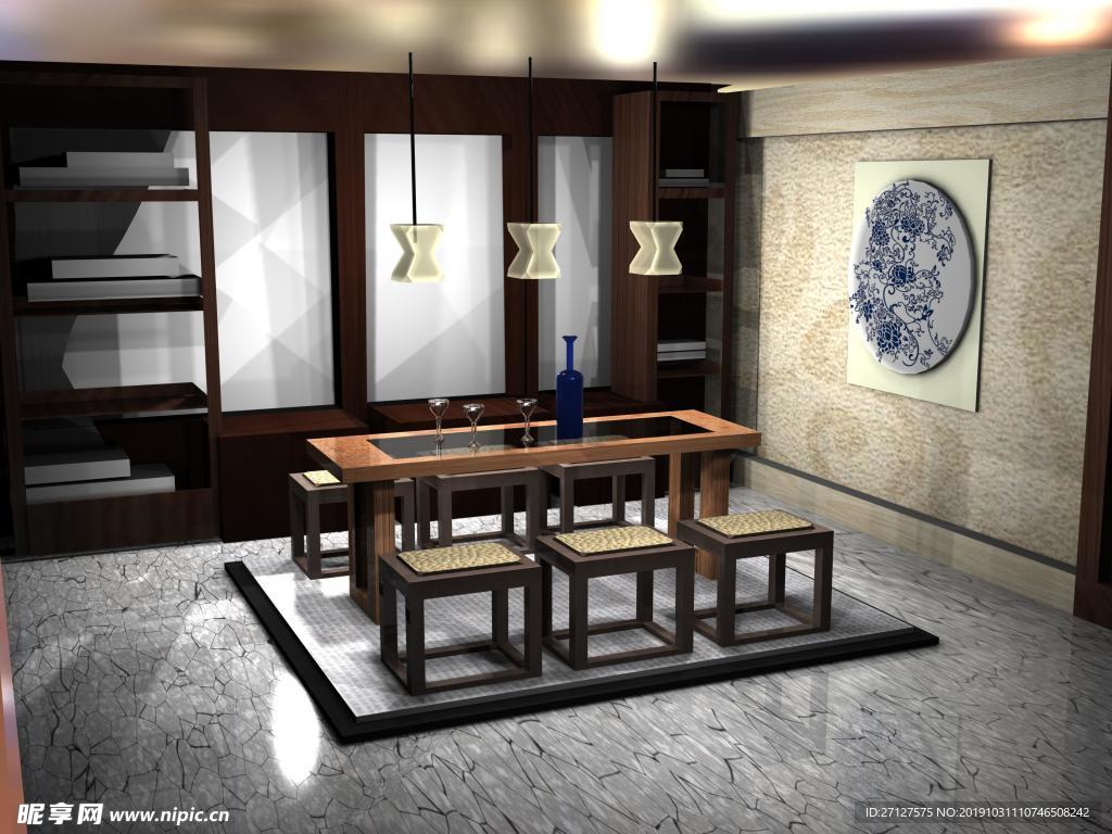 3D餐桌大廳概念