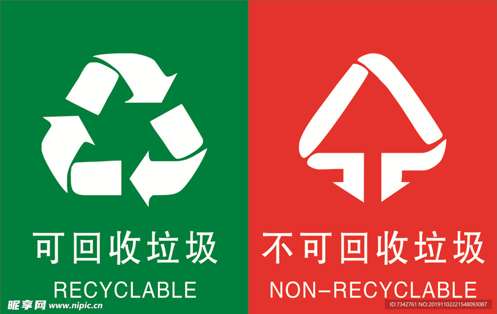 可回收垃圾 不可回收垃圾标志