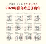 2020年鼠年 可编辑日历