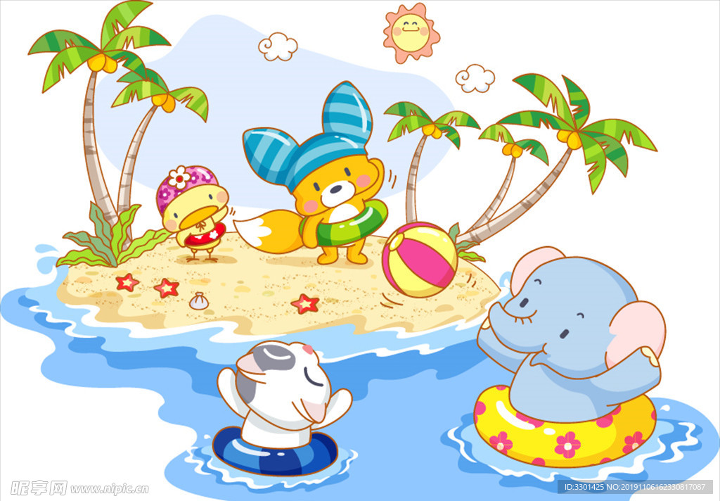 卡通动物系列 海滩度假