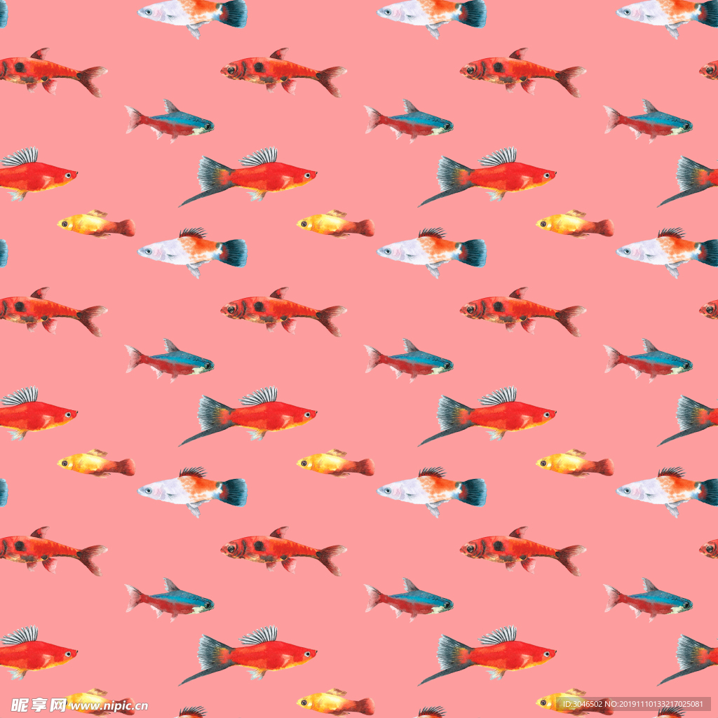 粉色深海鱼无缝连续图案背景
