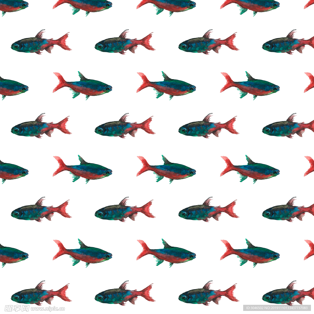 深海鱼无缝连续图案