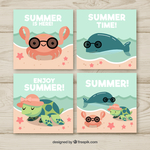 4款可爱海洋动物卡片矢量图