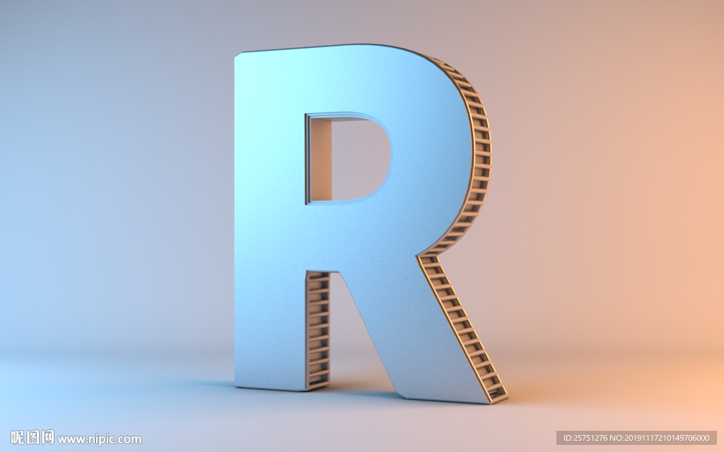 C4D金属质感字母R