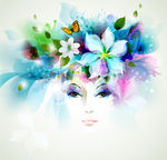 美丽时尚女性脸上自然元素花蝶