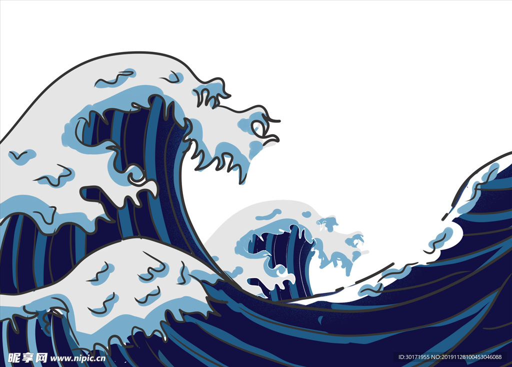 中国风插画海浪元素