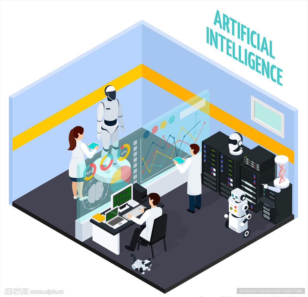 等距立体机器人AI科技插画插图