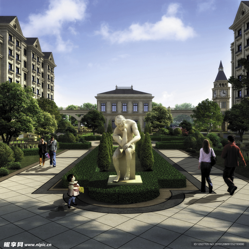 法式樓盤景觀小品效果圖