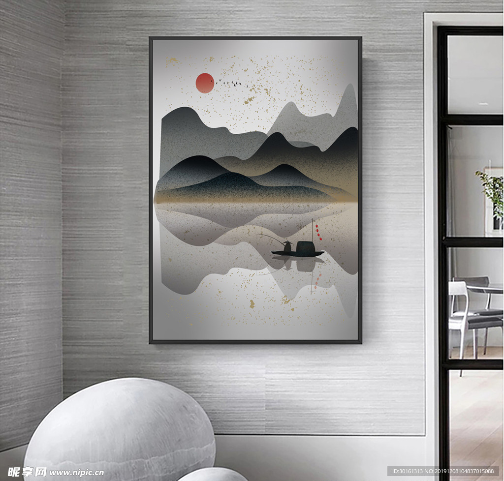 新中式淡彩山川风景装饰画