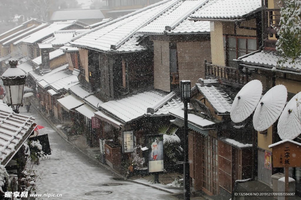 城市街道大雪建筑風景