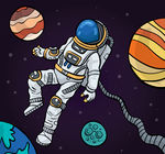 彩绘遨游太空的宇航员