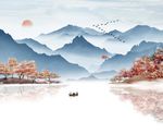 中式水墨抽象山水背景墙