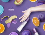 紫色水果化妆品海报设计