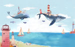 鲸鱼儿童房装饰画素材