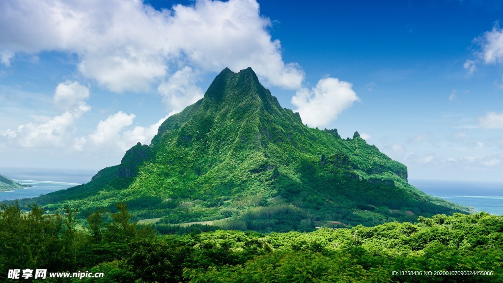大海火山天空云彩風景