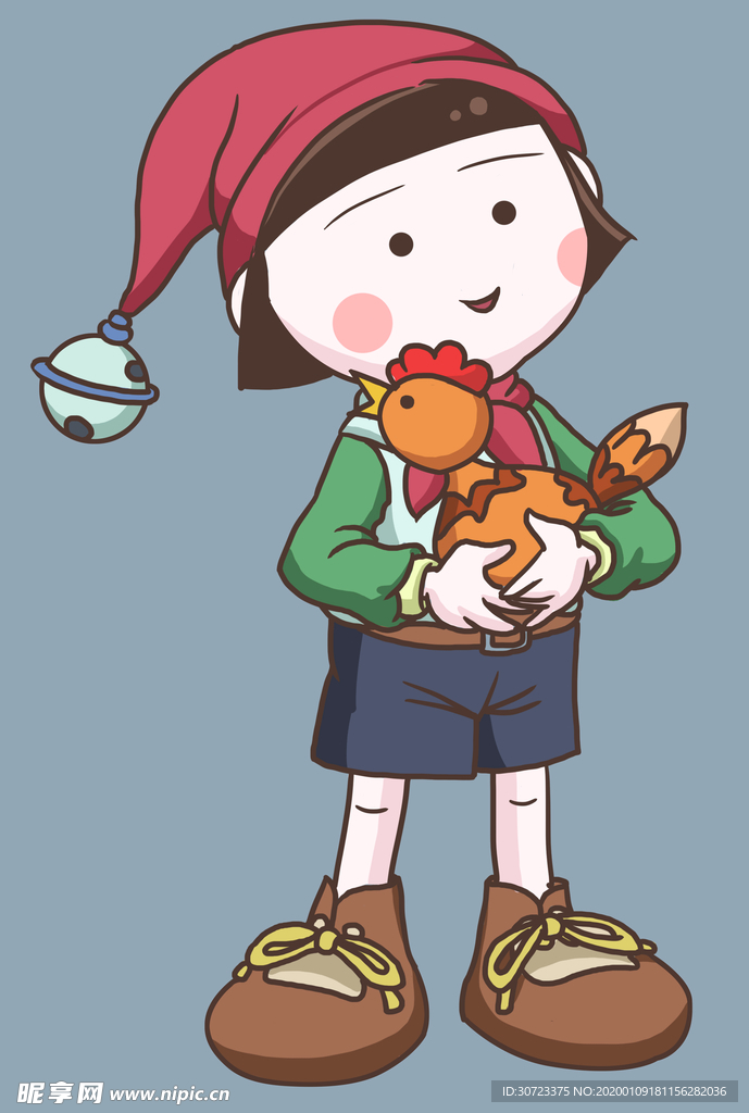 卡通手绘抱小鸡的小女孩
