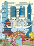 杭州城市地标插画图