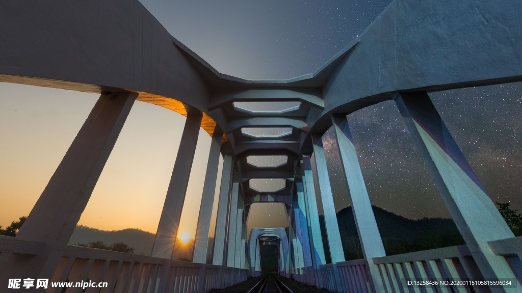 大橋建筑夜景星空風景