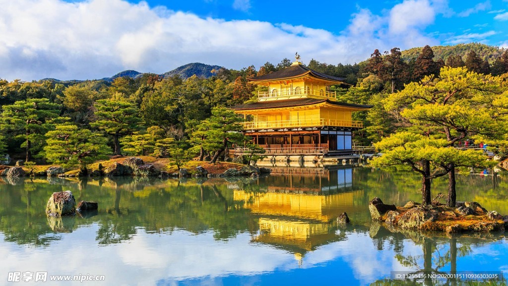 樓閣建筑池塘風景天空
