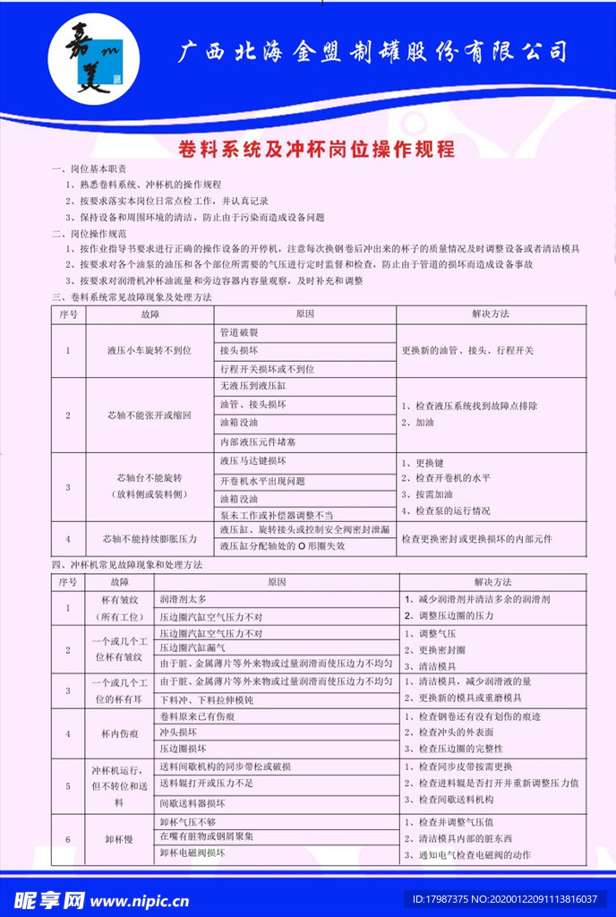 卷料系統(tǒng)及沖杯機操作規(guī)程