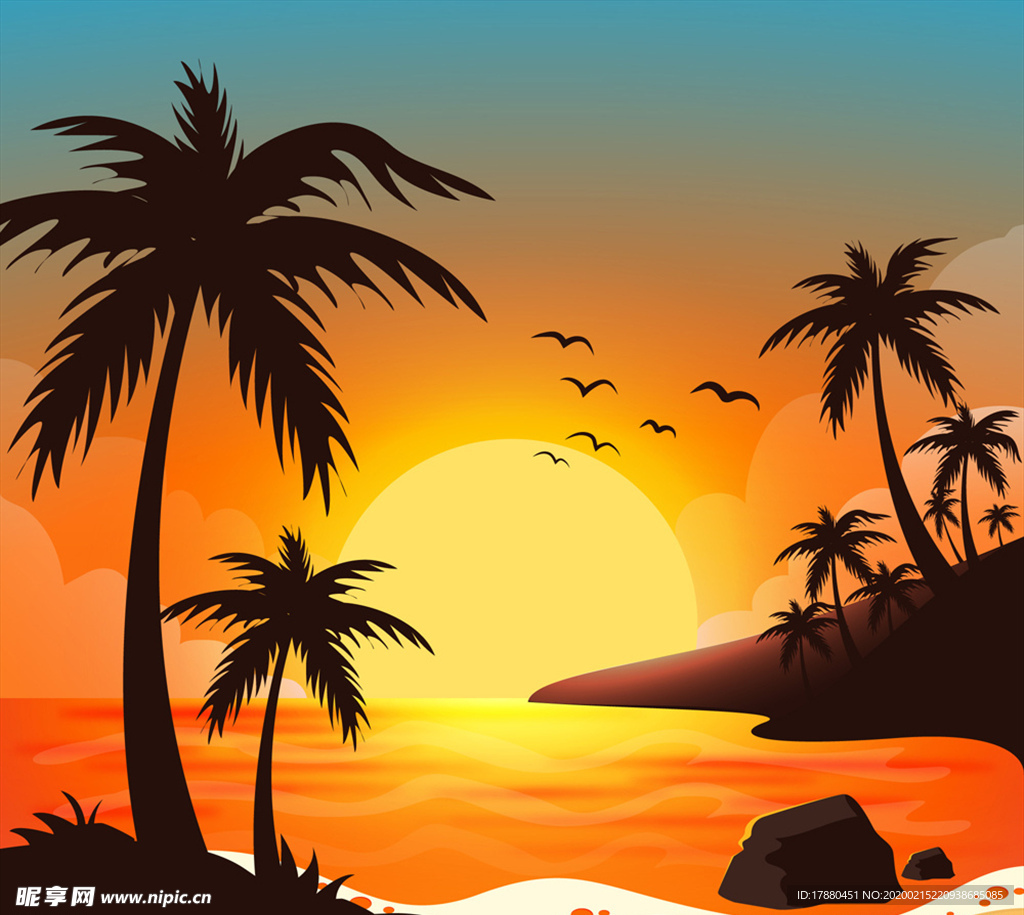 创意夕阳大海岛屿风景