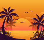 创意夕阳沙滩大海风景