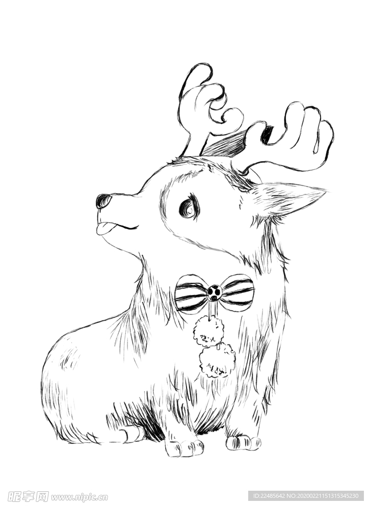 線稿柯基犬