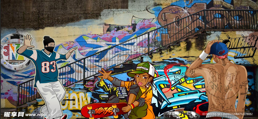 个性涂鸦嘻哈街舞酒吧工装背景墙
