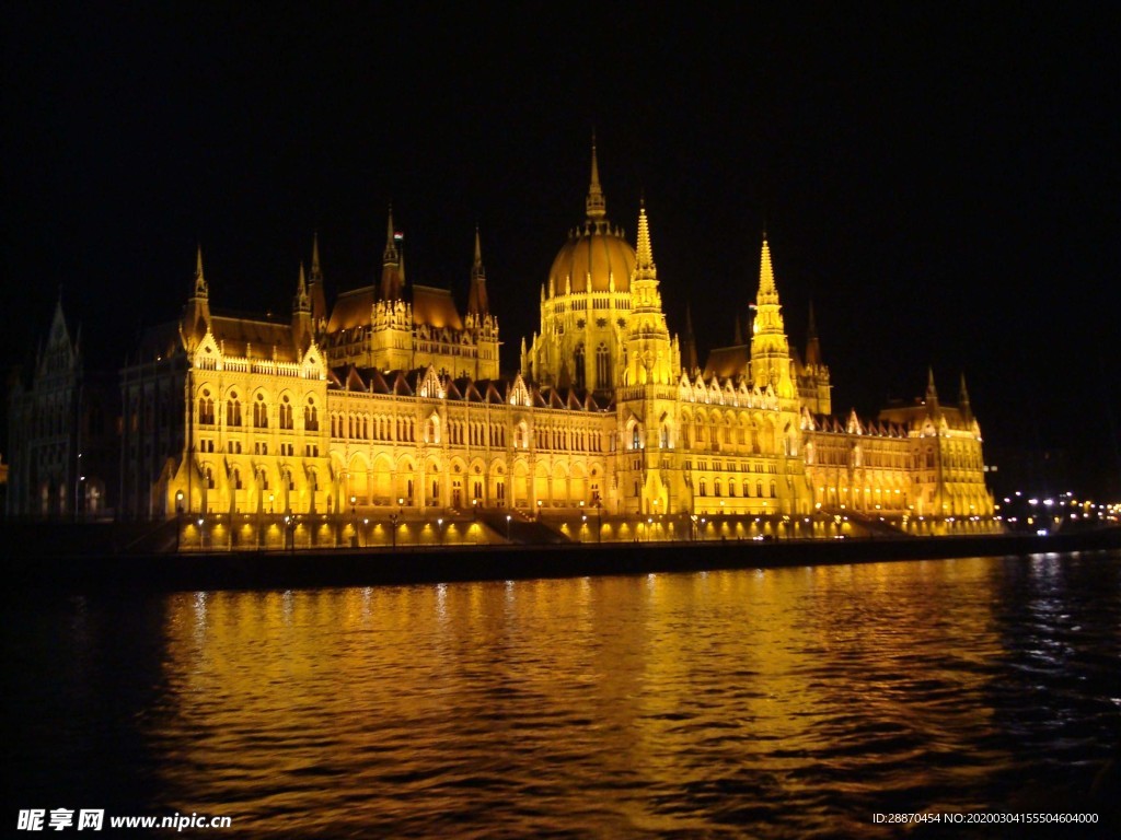 布达佩斯国会在晚上
