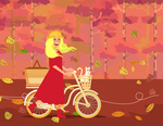 创意秋季风中 推单车的女子
