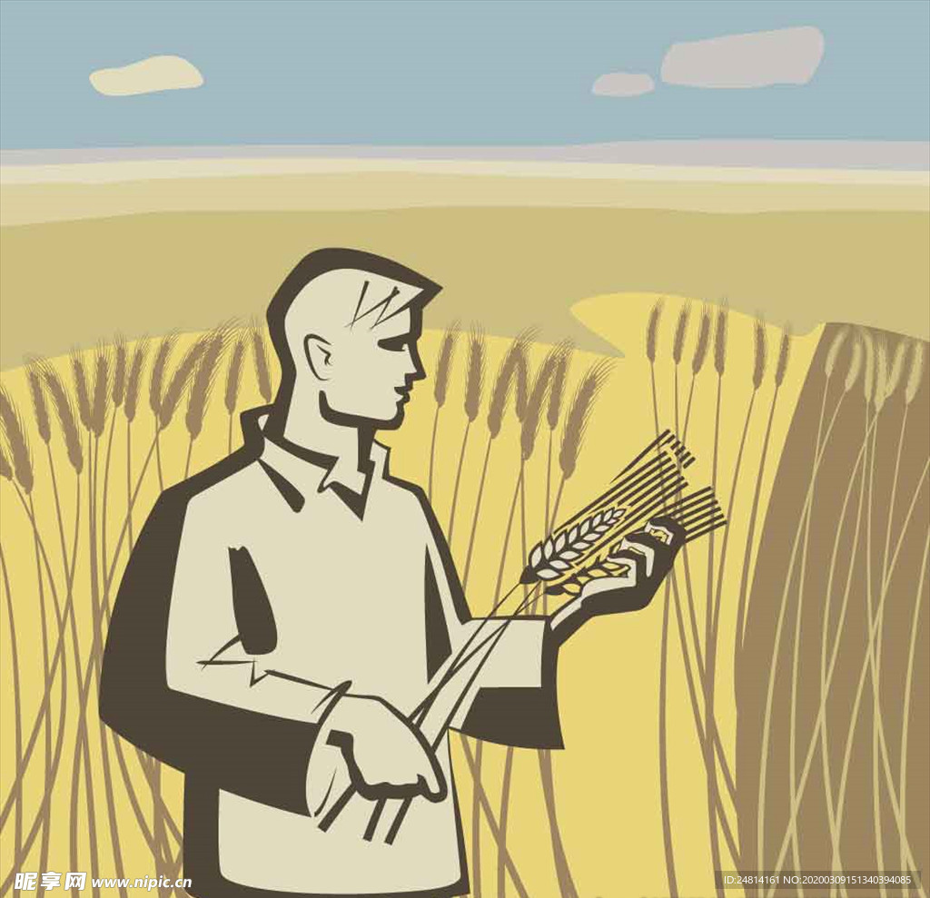 农业生产种地水稻男人农民卡通