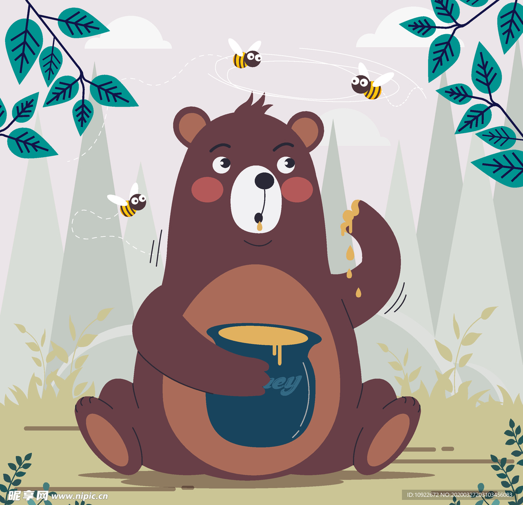 可爱坐着吃 蜂蜜的棕熊