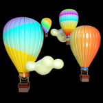 热气球 三维立体 彩色 云彩