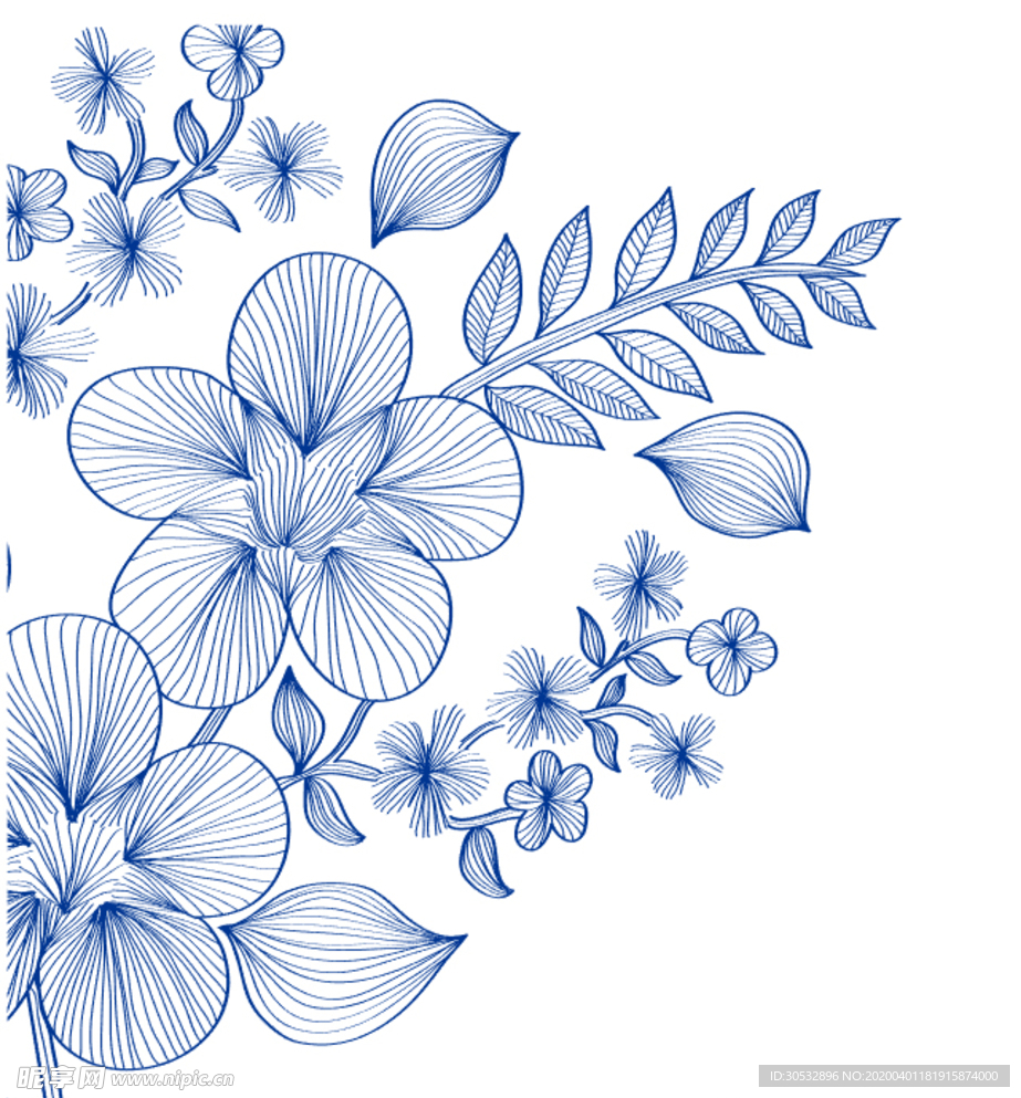 蓝色装饰花纹线条矢量素材图片