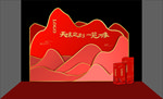 中式线条抽象山水肌理红色背景墙