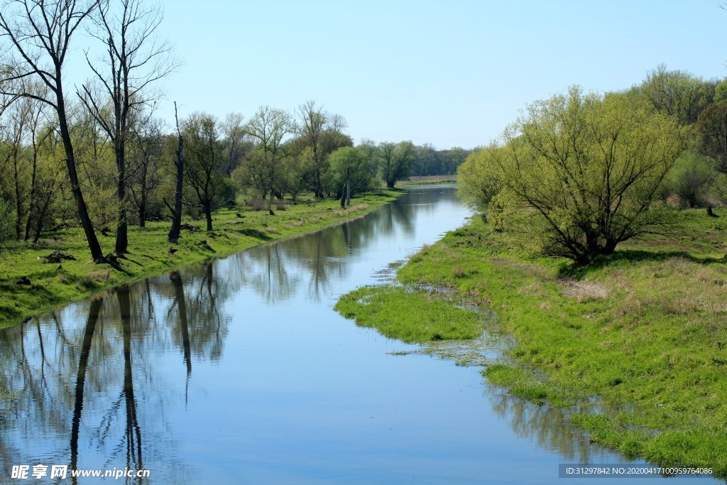 两岸绿树的河流