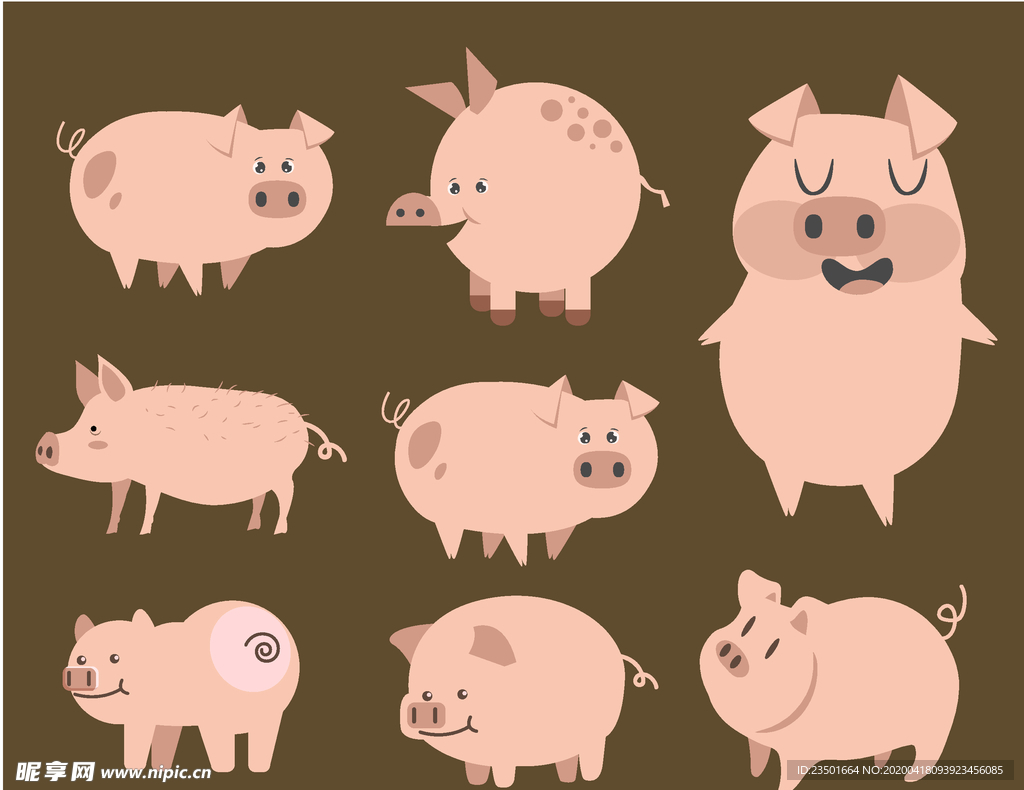 矢量卡通猪 猪 抽象猪
