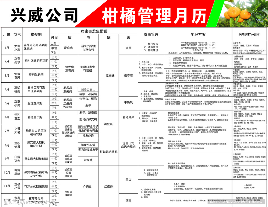 柑橘管理月歷