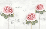 粉色玫瑰花绿色线条花纹背景墙