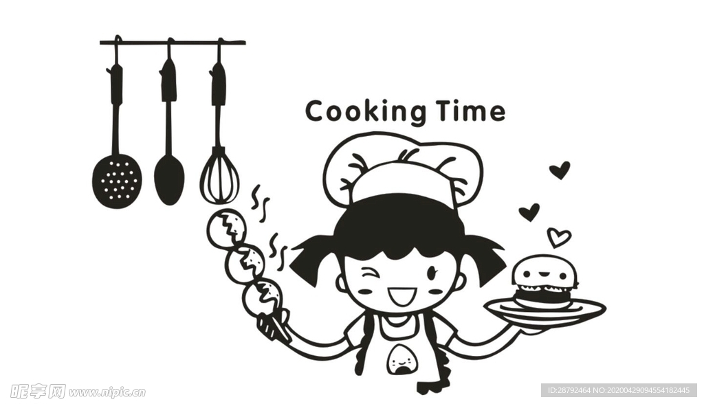 小女孩烹饪卡通图片