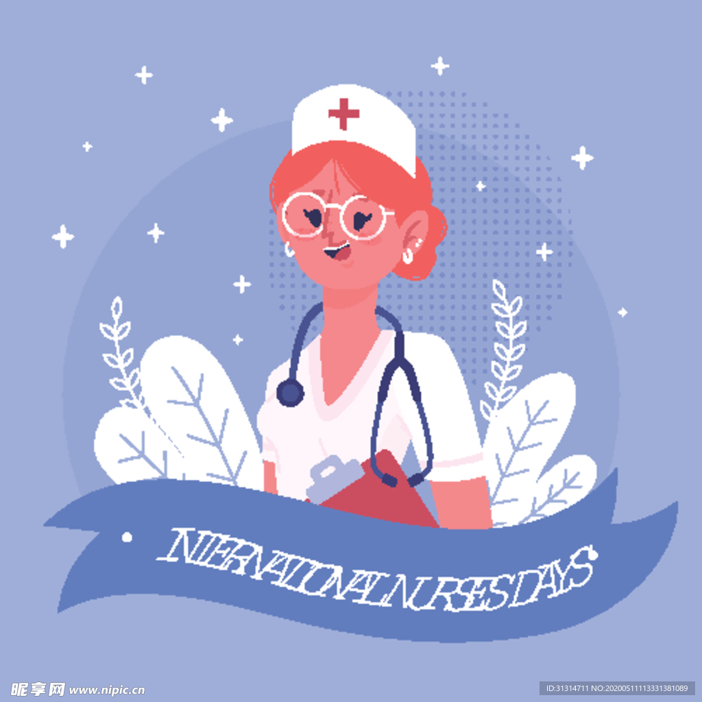 蓝色背景护士插画