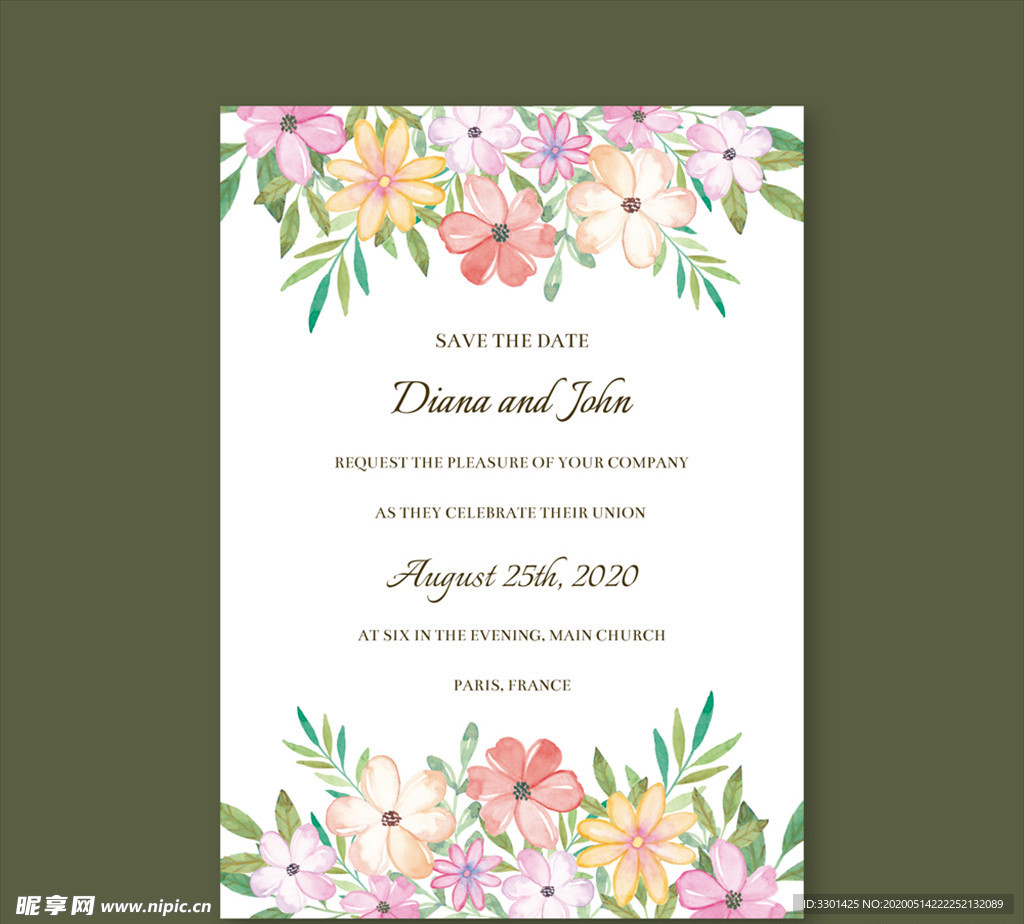 彩色花卉婚礼 邀请卡设计