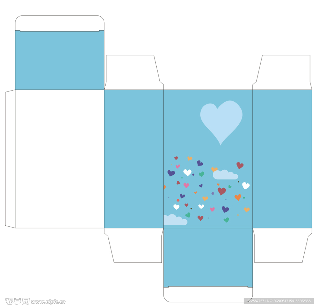 简洁蓝色包装盒平面图