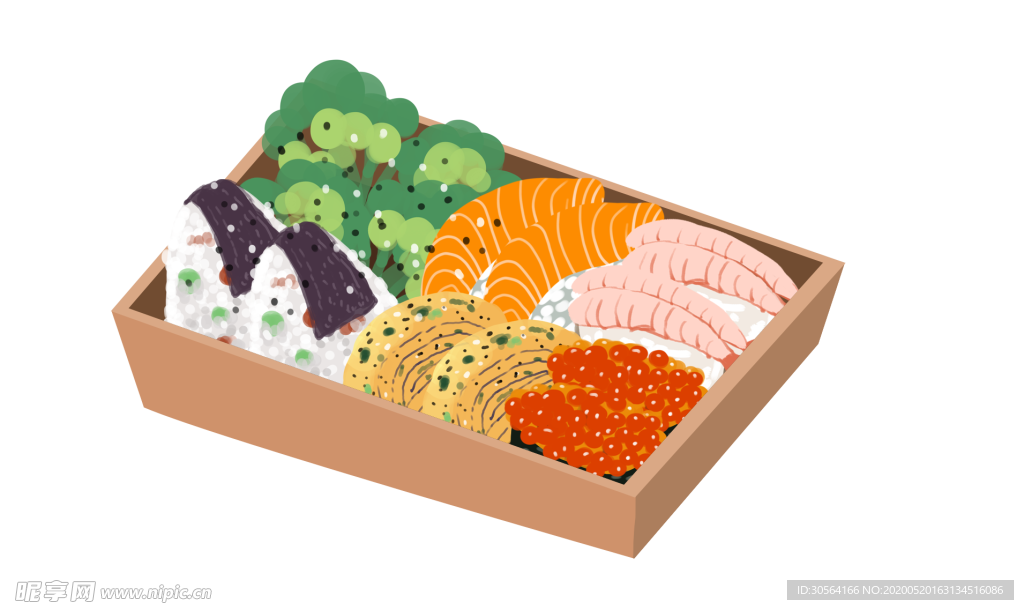 寿司便当餐盒插画卡通菜谱素材
