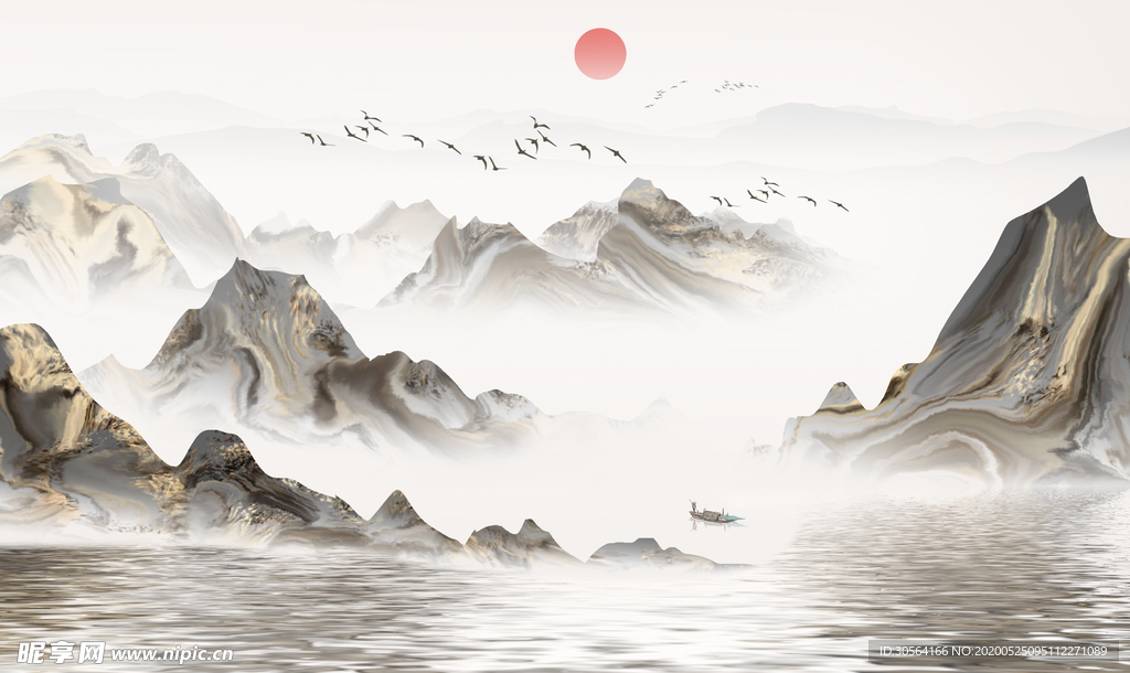 山水山脈大氣古風(fēng)復(fù)古背景素材